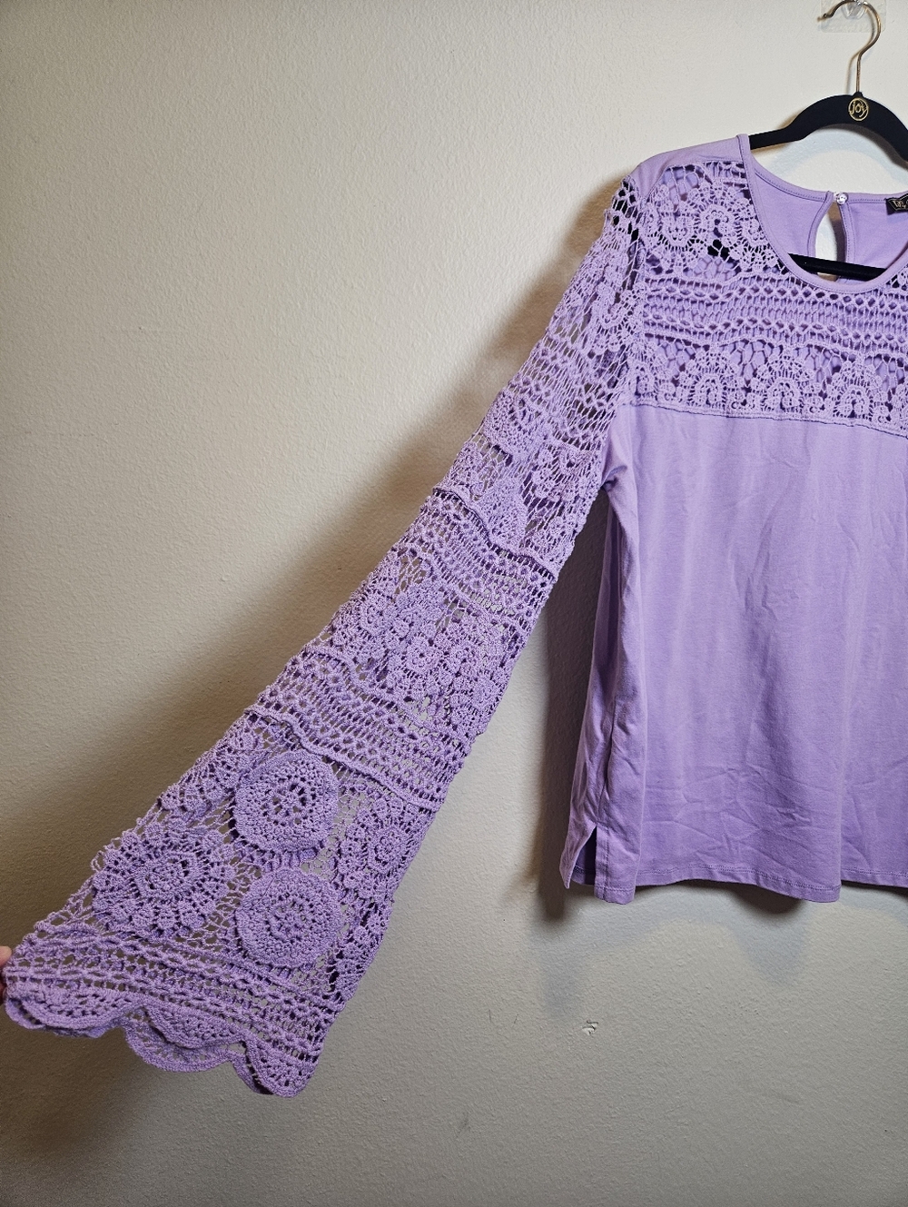 Diane Gilman Dg2 Lace Sleeve Top Lilac Size 1x New Bell Sleeve Relaxed Fit - Picture 3 of 11